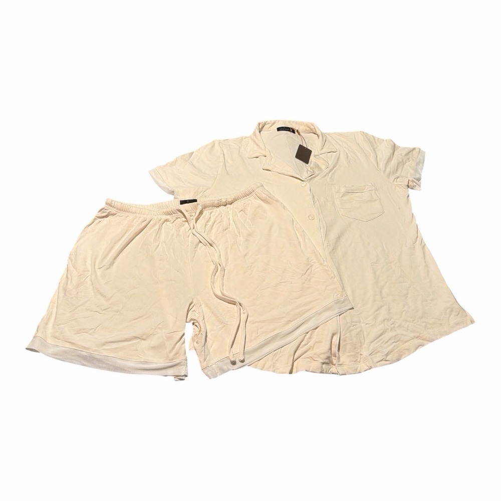 Noble Mount Pajama Short Set Bamboo Cotton Luxury Size Large Cream Lounge
